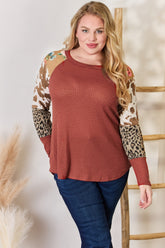 Hailey & Co Full Size Leopard Waffle-Knit Blouse – Trendy & Cozy Women's Fashion